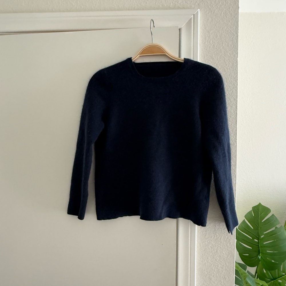 J Crew Navy Long Sleeve Cashmere Shirt Sweater